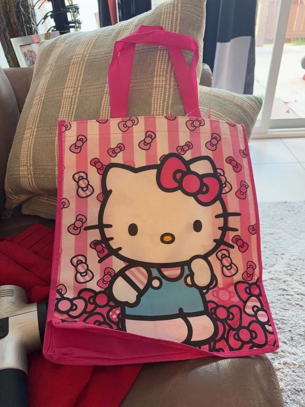 Hello Kitty Sanrio Pink Striped Reusable Tote Bag
